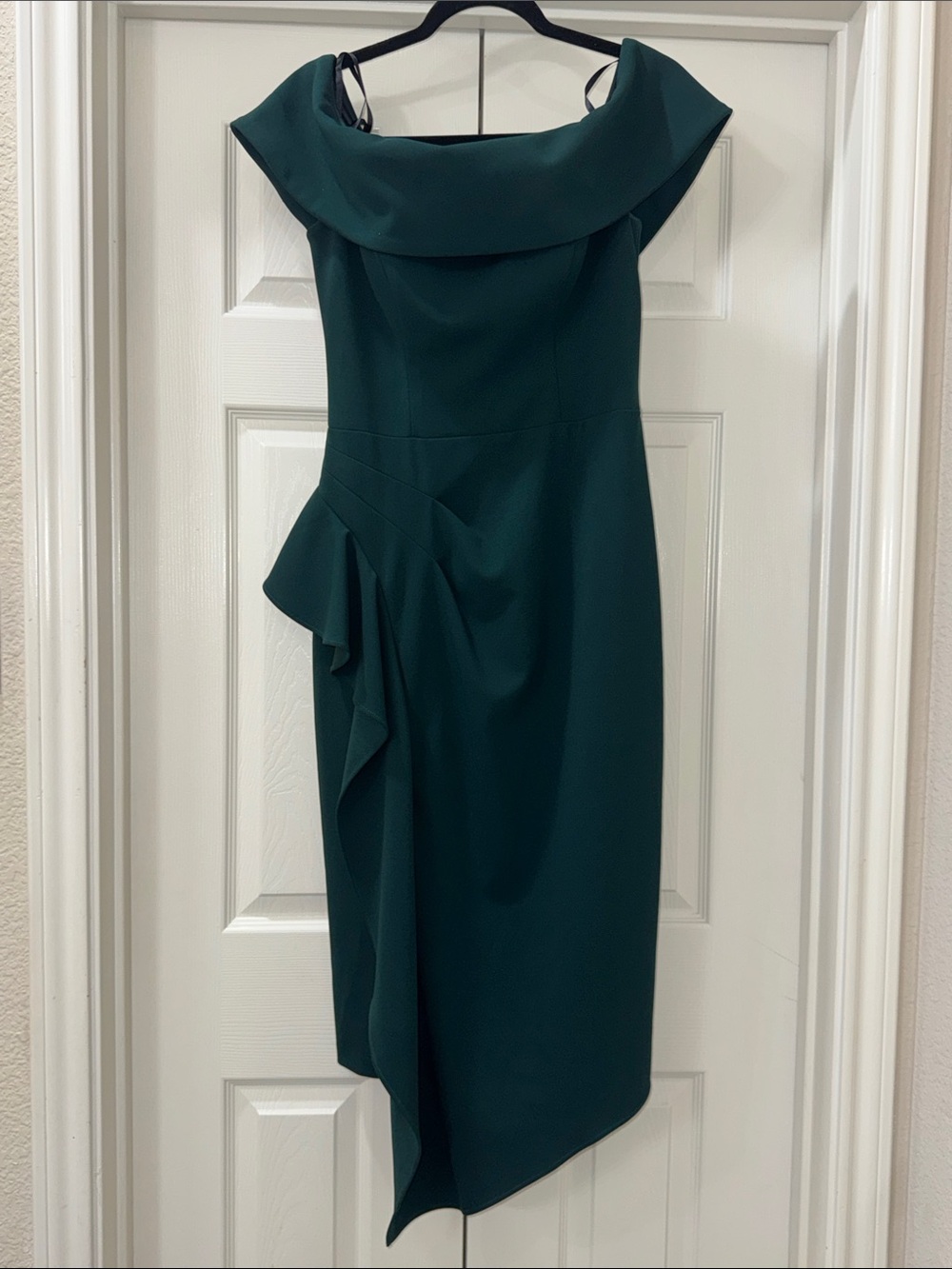 Betsy & Adam Forest Green Off-Shoulder Midi Dress